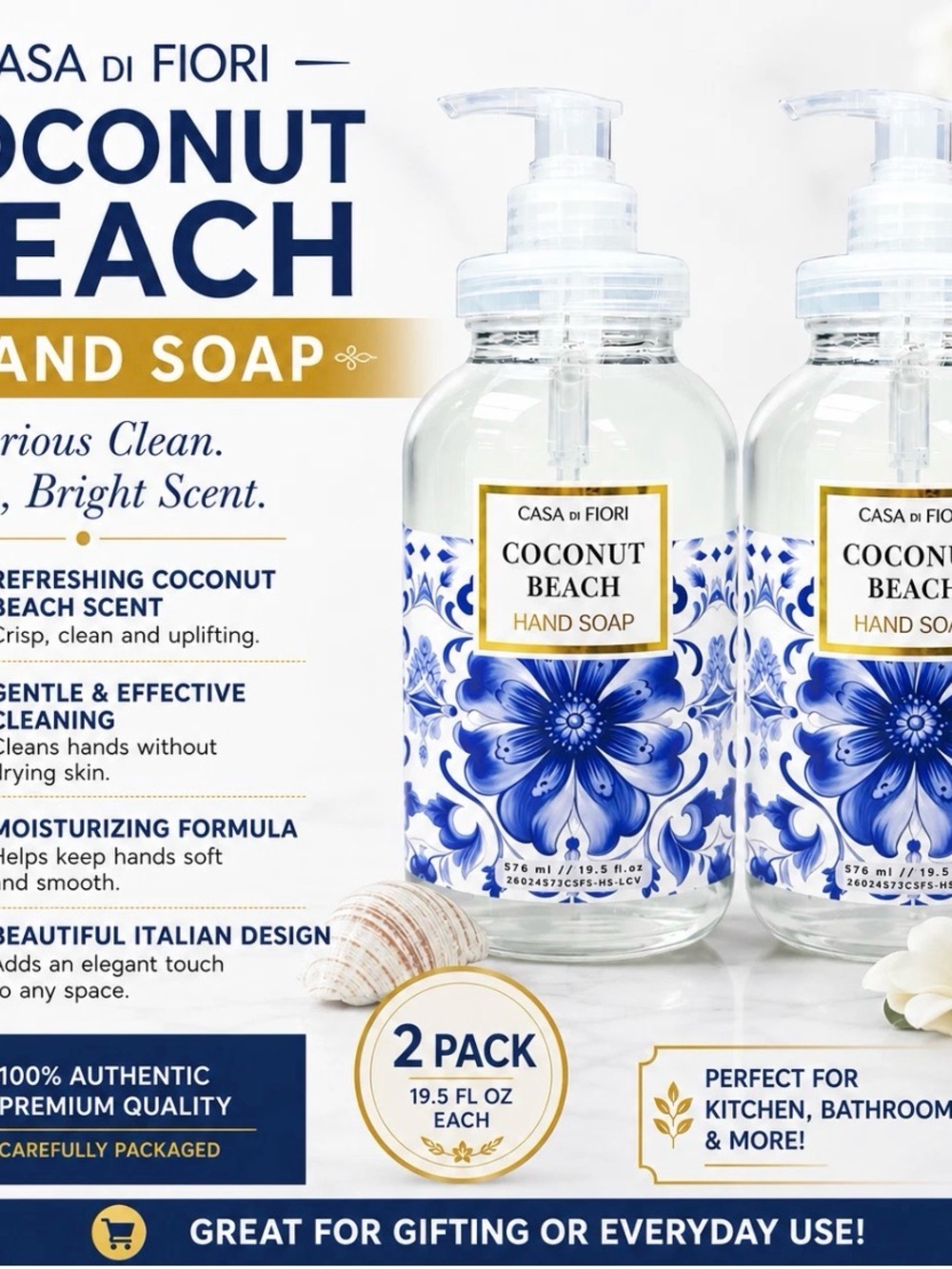 Coconut Beach Hand Soap — Blue Floral (2-Pack)